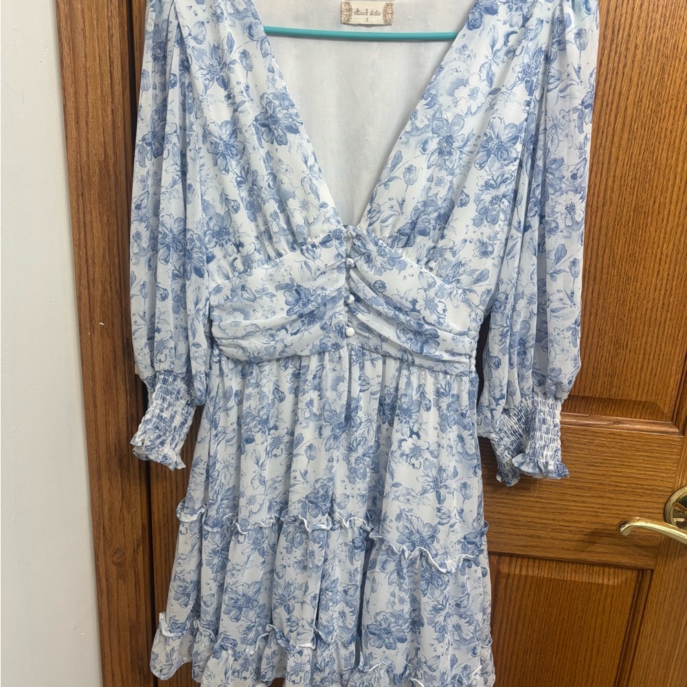 Altar'd State Blue Floral Long Sleeve Dress